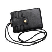 KB153 Antimagnetic RFID Leather Card Holder ID Card Badge with Lanyard(Black)