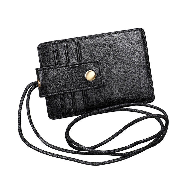 KB153 Antimagnetic RFID Leather Card Holder ID Card Badge with Lanyard(Black)