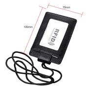 KB153 Antimagnetic RFID Leather Card Holder ID Card Badge with Lanyard(Black)