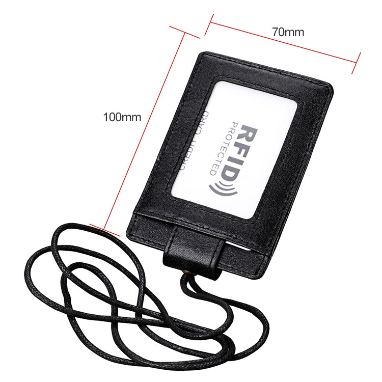 KB153 Antimagnetic RFID Leather Card Holder ID Card Badge with Lanyard(Black)