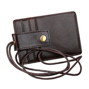 KB153 Antimagnetic RFID Leather Card Holder ID Card Badge with Lanyard(Coffee)