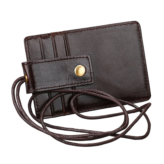 KB153 Antimagnetic RFID Leather Card Holder ID Card Badge with Lanyard(Coffee)
