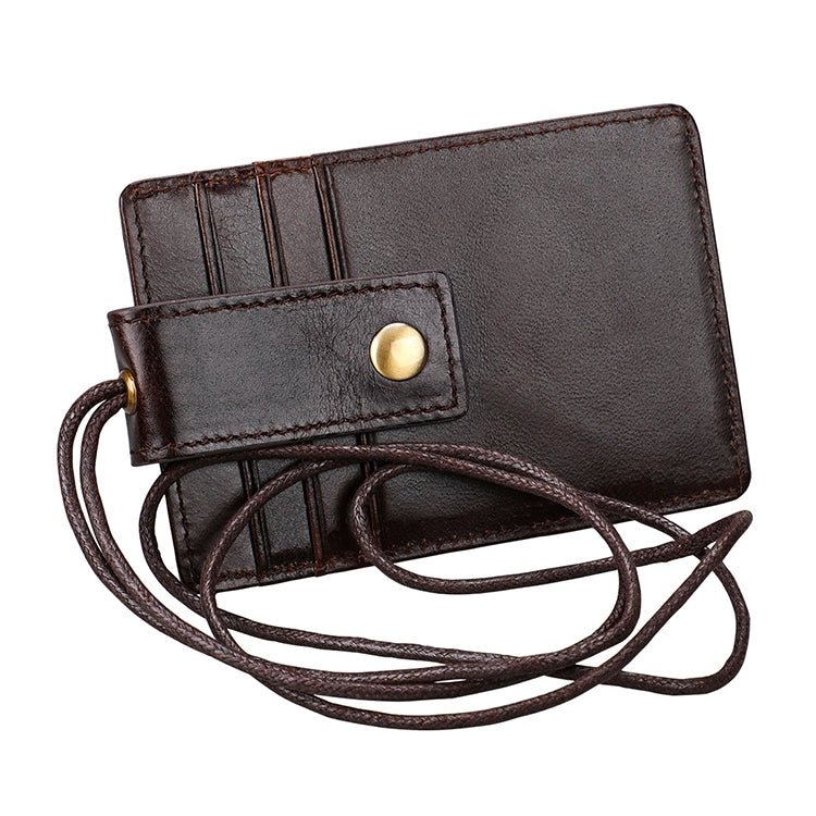 KB153 Antimagnetic RFID Leather Card Holder ID Card Badge with Lanyard(Coffee)