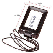 KB153 Antimagnetic RFID Leather Card Holder ID Card Badge with Lanyard(Coffee)