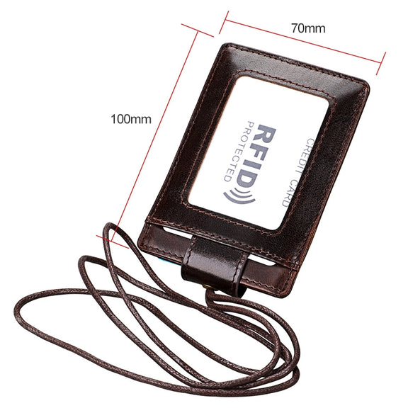 KB153 Antimagnetic RFID Leather Card Holder ID Card Badge with Lanyard(Coffee)
