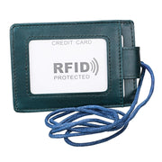 KB153 Antimagnetic RFID Leather Card Holder ID Card Badge with Lanyard(Blue)