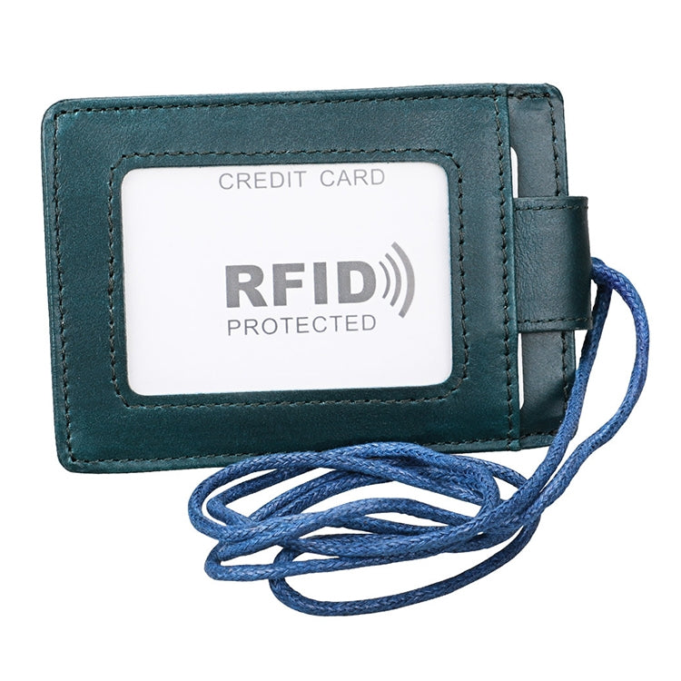 KB153 Antimagnetic RFID Leather Card Holder ID Card Badge with Lanyard(Blue)