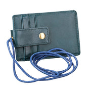 KB153 Antimagnetic RFID Leather Card Holder ID Card Badge with Lanyard(Blue)