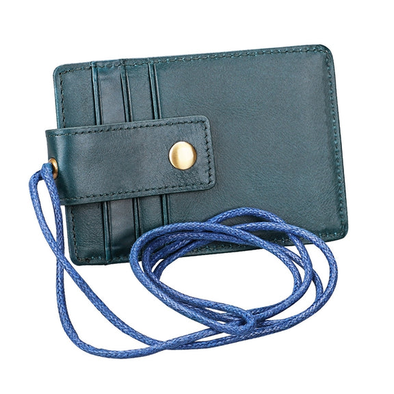 KB153 Antimagnetic RFID Leather Card Holder ID Card Badge with Lanyard(Blue)