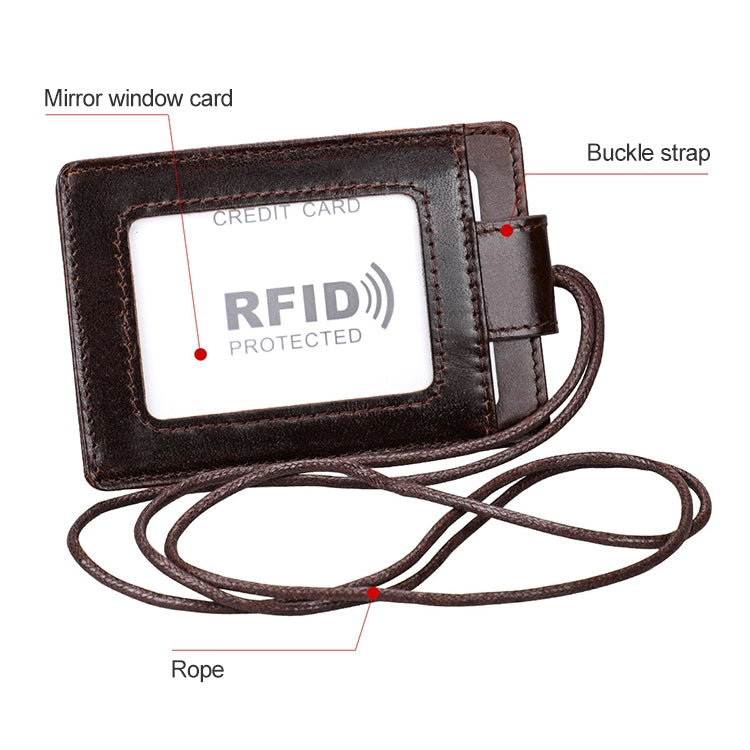 KB153 Antimagnetic RFID Leather Card Holder ID Card Badge with Lanyard(Blue)