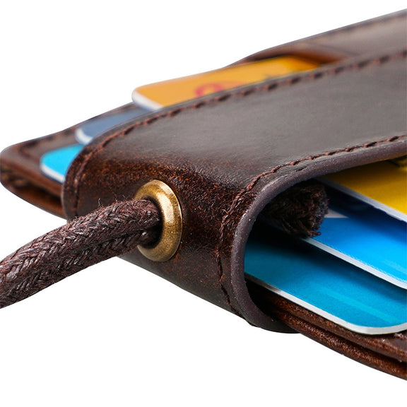 KB153 Antimagnetic RFID Leather Card Holder ID Card Badge with Lanyard(Blue)