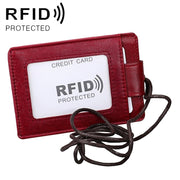 KB153 Antimagnetic RFID Leather Card Holder ID Card Badge with Lanyard(Red)