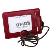 KB153 Antimagnetic RFID Leather Card Holder ID Card Badge with Lanyard(Red)