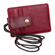 KB153 Antimagnetic RFID Leather Card Holder ID Card Badge with Lanyard(Red)