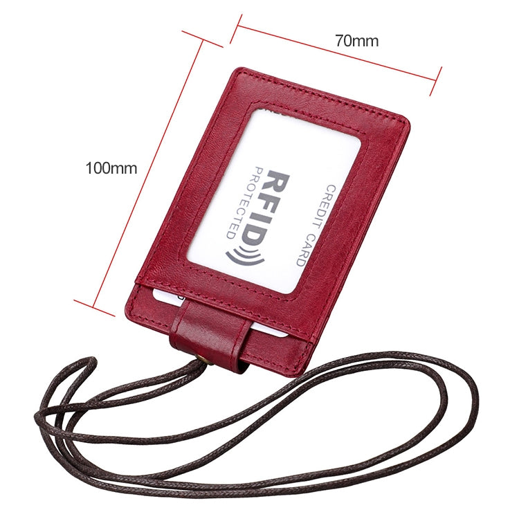 KB153 Antimagnetic RFID Leather Card Holder ID Card Badge with Lanyard(Red)