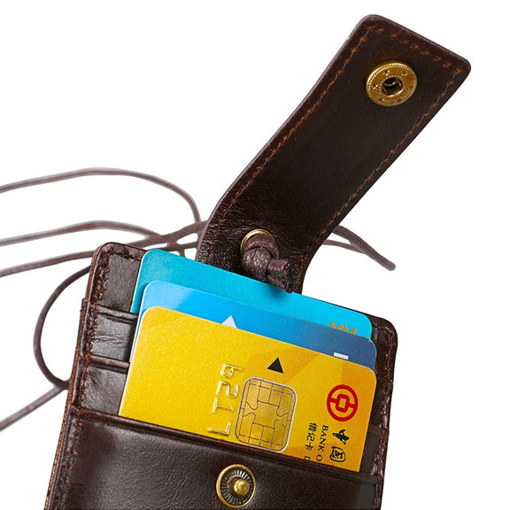 KB153 Antimagnetic RFID Leather Card Holder ID Card Badge with Lanyard(Red)