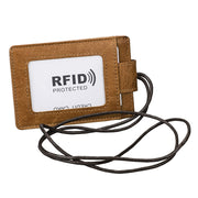 KB153 Antimagnetic RFID Leather Card Holder ID Card Badge with Lanyard(Yellowish-brown)