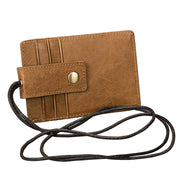 KB153 Antimagnetic RFID Leather Card Holder ID Card Badge with Lanyard(Yellowish-brown)