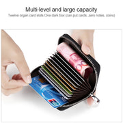 KB155 Antimagnetic RFID Zipper Leather Large-capacity Cards Holder Wallet(Black)