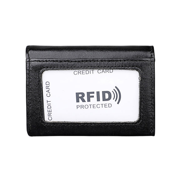 KB171 Antimagnetic RFID Crazy Horse Texture Leather Card Holder Wallet for Men and Women(Black)