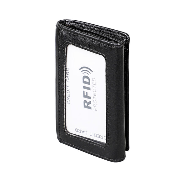 KB171 Antimagnetic RFID Crazy Horse Texture Leather Card Holder Wallet for Men and Women(Black)