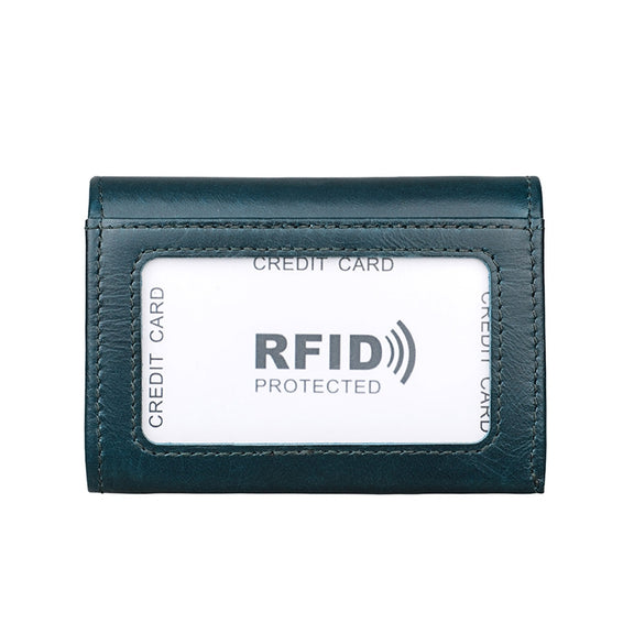 KB171 Antimagnetic RFID Crazy Horse Texture Leather Card Holder Wallet for Men and Women(Blue)