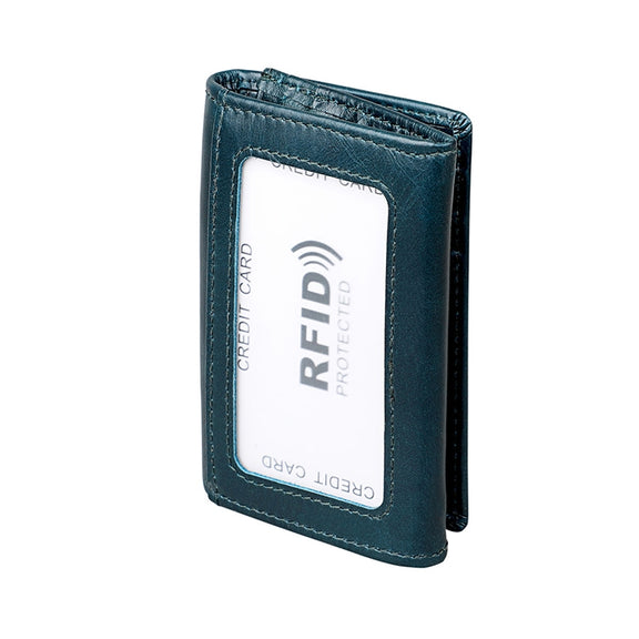 KB171 Antimagnetic RFID Crazy Horse Texture Leather Card Holder Wallet for Men and Women(Blue)