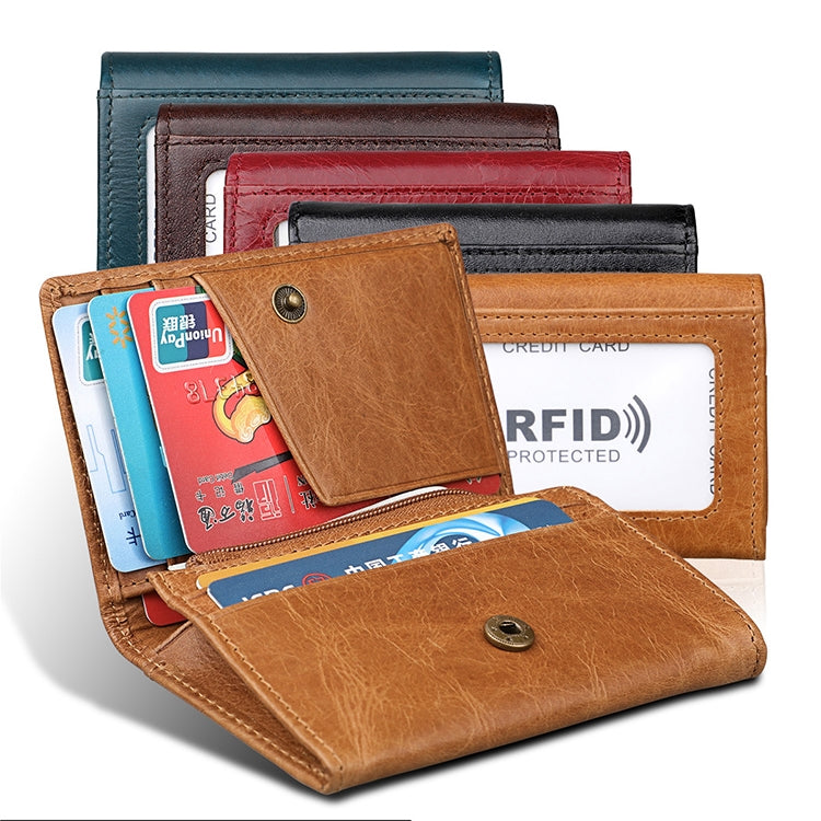 KB171 Antimagnetic RFID Crazy Horse Texture Leather Card Holder Wallet for Men and Women(Blue)