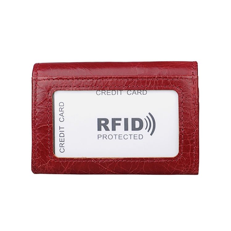 KB171 Antimagnetic RFID Crazy Horse Texture Leather Card Holder Wallet for Men and Women(Red)