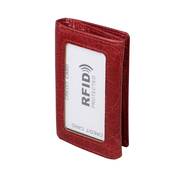 KB171 Antimagnetic RFID Crazy Horse Texture Leather Card Holder Wallet for Men and Women(Red)