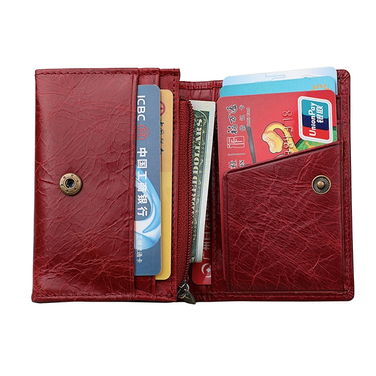 KB171 Antimagnetic RFID Crazy Horse Texture Leather Card Holder Wallet for Men and Women(Red)