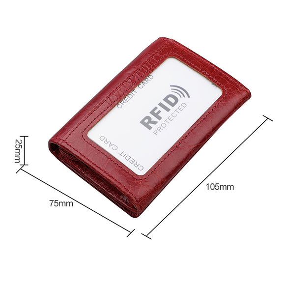 KB171 Antimagnetic RFID Crazy Horse Texture Leather Card Holder Wallet for Men and Women(Red)