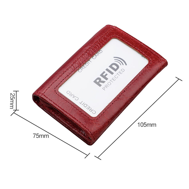 KB171 Antimagnetic RFID Crazy Horse Texture Leather Card Holder Wallet for Men and Women(Red)