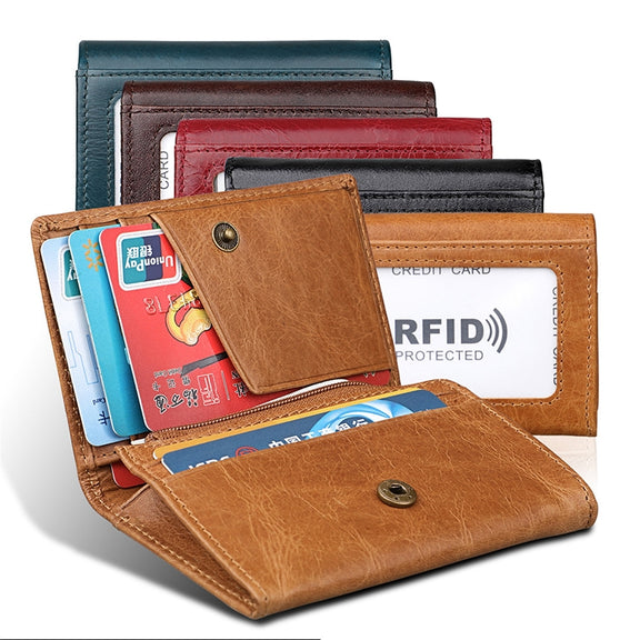 KB171 Antimagnetic RFID Crazy Horse Texture Leather Card Holder Wallet for Men and Women(Red)