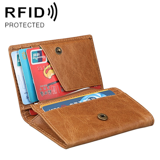 KB171 Antimagnetic RFID Crazy Horse Texture Leather Card Holder Wallet for Men and Women(Yellowish-brown) - free shipping - PMC Jewellery - Order now!