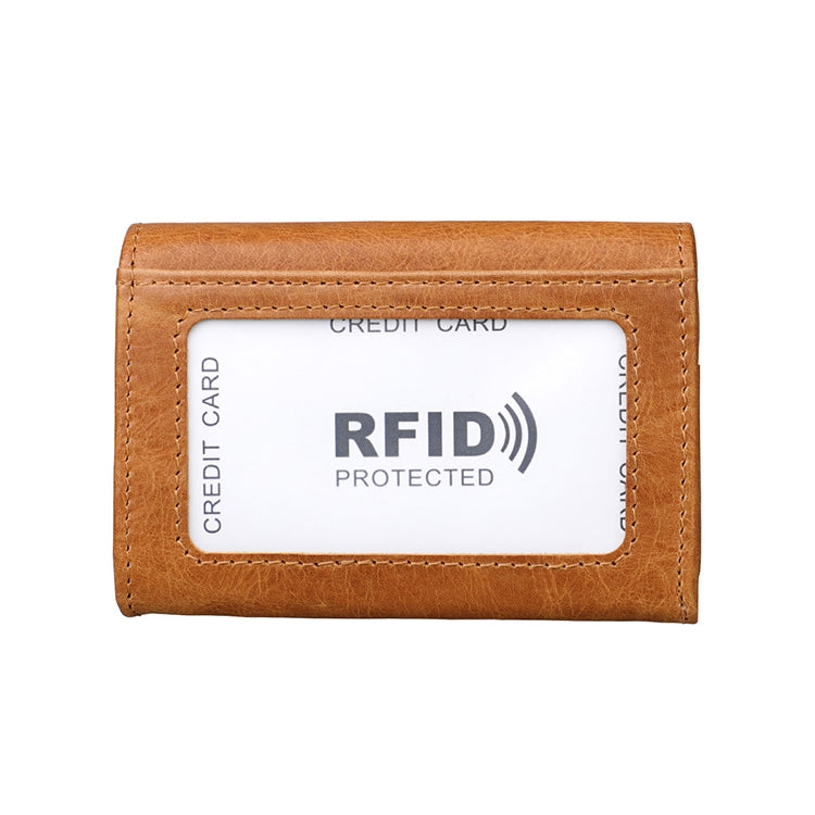 KB171 Antimagnetic RFID Crazy Horse Texture Leather Card Holder Wallet for Men and Women(Yellowish-brown)