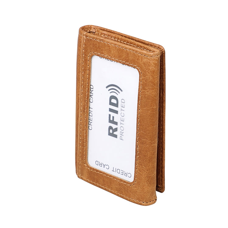 KB171 Antimagnetic RFID Crazy Horse Texture Leather Card Holder Wallet for Men and Women(Yellowish-brown)