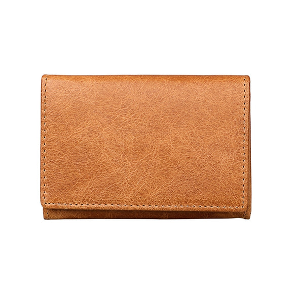 KB171 Antimagnetic RFID Crazy Horse Texture Leather Card Holder Wallet for Men and Women(Yellowish-brown)