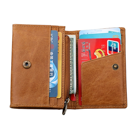 KB171 Antimagnetic RFID Crazy Horse Texture Leather Card Holder Wallet for Men and Women(Yellowish-brown)