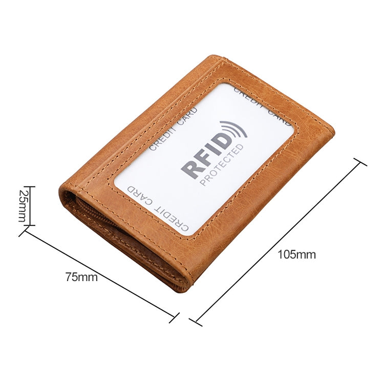 KB171 Antimagnetic RFID Crazy Horse Texture Leather Card Holder Wallet for Men and Women(Yellowish-brown)