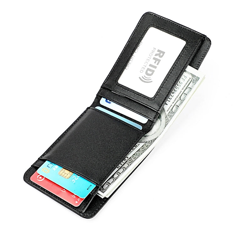 KB186 Antimagnetic RFID Mini Crazy Horse Texture Leather Billfold Card Wallet for Men and Women(Black)