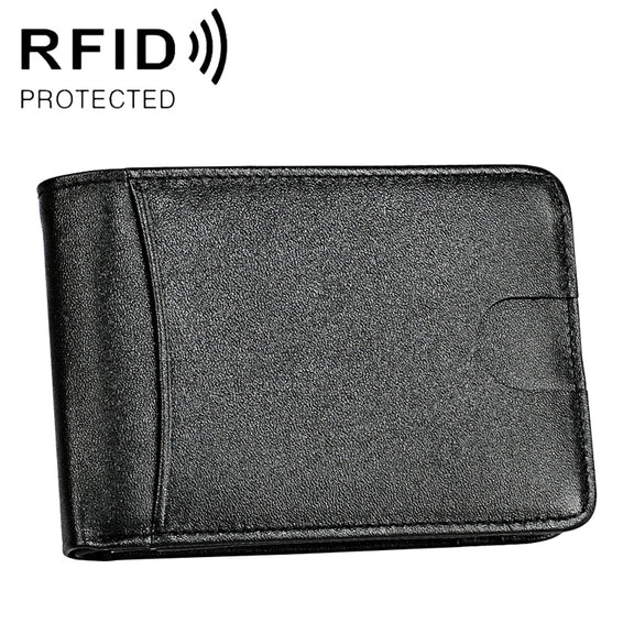KB186 Antimagnetic RFID Mini Crazy Horse Texture Leather Billfold Card Wallet for Men and Women(Black)