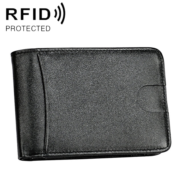 KB186 Antimagnetic RFID Mini Crazy Horse Texture Leather Billfold Card Wallet for Men and Women(Black)