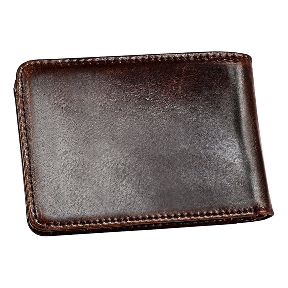 KB186 Antimagnetic RFID Mini Crazy Horse Texture Leather Billfold Card Wallet for Men and Women(Coffee)