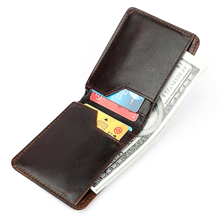 KB186 Antimagnetic RFID Mini Crazy Horse Texture Leather Billfold Card Wallet for Men and Women(Coffee)