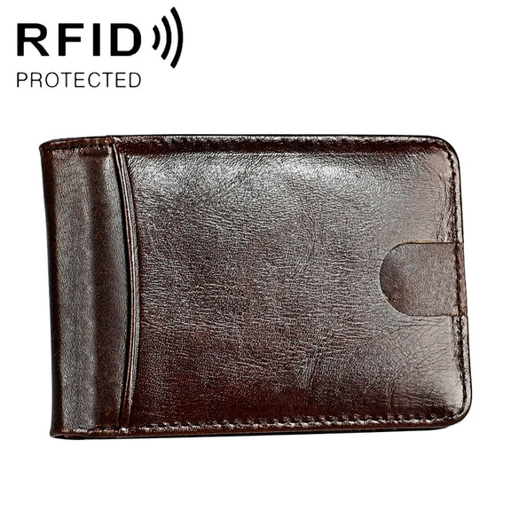 KB186 Antimagnetic RFID Mini Crazy Horse Texture Leather Billfold Card Wallet for Men and Women(Coffee)