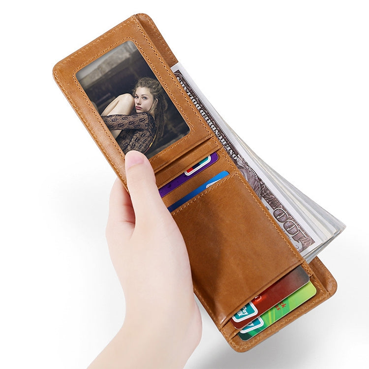 KB186 Antimagnetic RFID Mini Crazy Horse Texture Leather Billfold Card Wallet for Men and Women(Coffee)