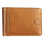 KB186 Antimagnetic RFID Mini Crazy Horse Texture Leather Billfold Card Wallet for Men and Women(Yellowish-brown)