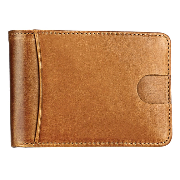 KB186 Antimagnetic RFID Mini Crazy Horse Texture Leather Billfold Card Wallet for Men and Women(Yellowish-brown)