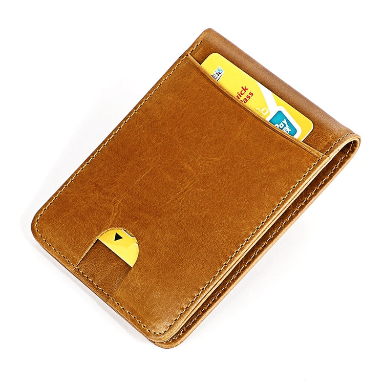 KB186 Antimagnetic RFID Mini Crazy Horse Texture Leather Billfold Card Wallet for Men and Women(Yellowish-brown) - free shipping - PMC Jewellery - Order now!